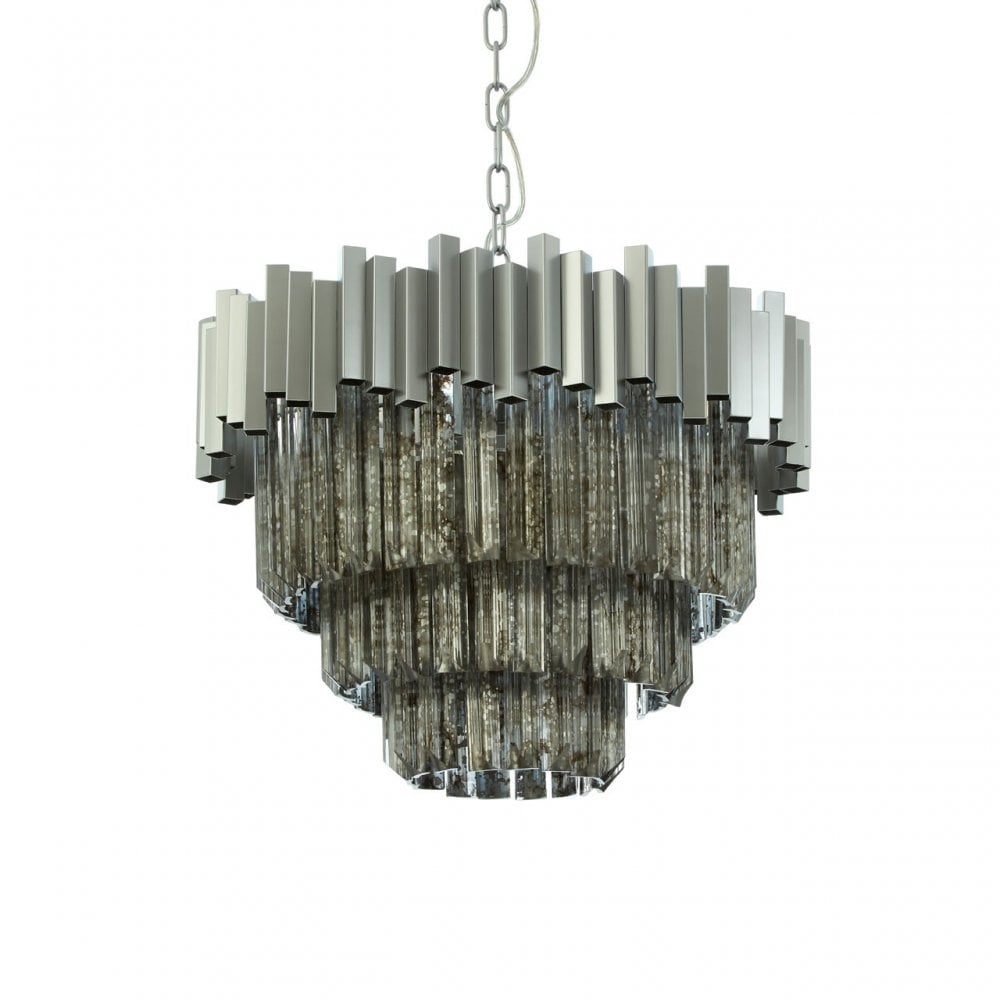 Lustra Small Nickel Painted Chandelier, Iron, Mirrored Glass, Silver