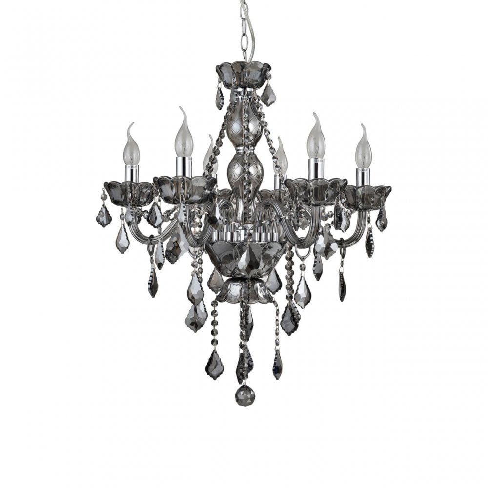 Murano Smoked Chrome / Crystal Chandelier, Chrome, Glass, Iron, K9 Crystal, Silver