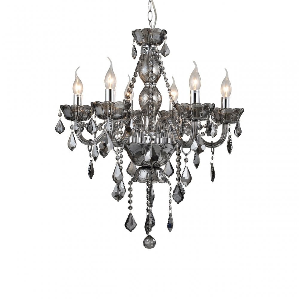 Murano Smoked Chrome / Crystal Chandelier, Chrome, Glass, Iron, K9 Crystal, Silver