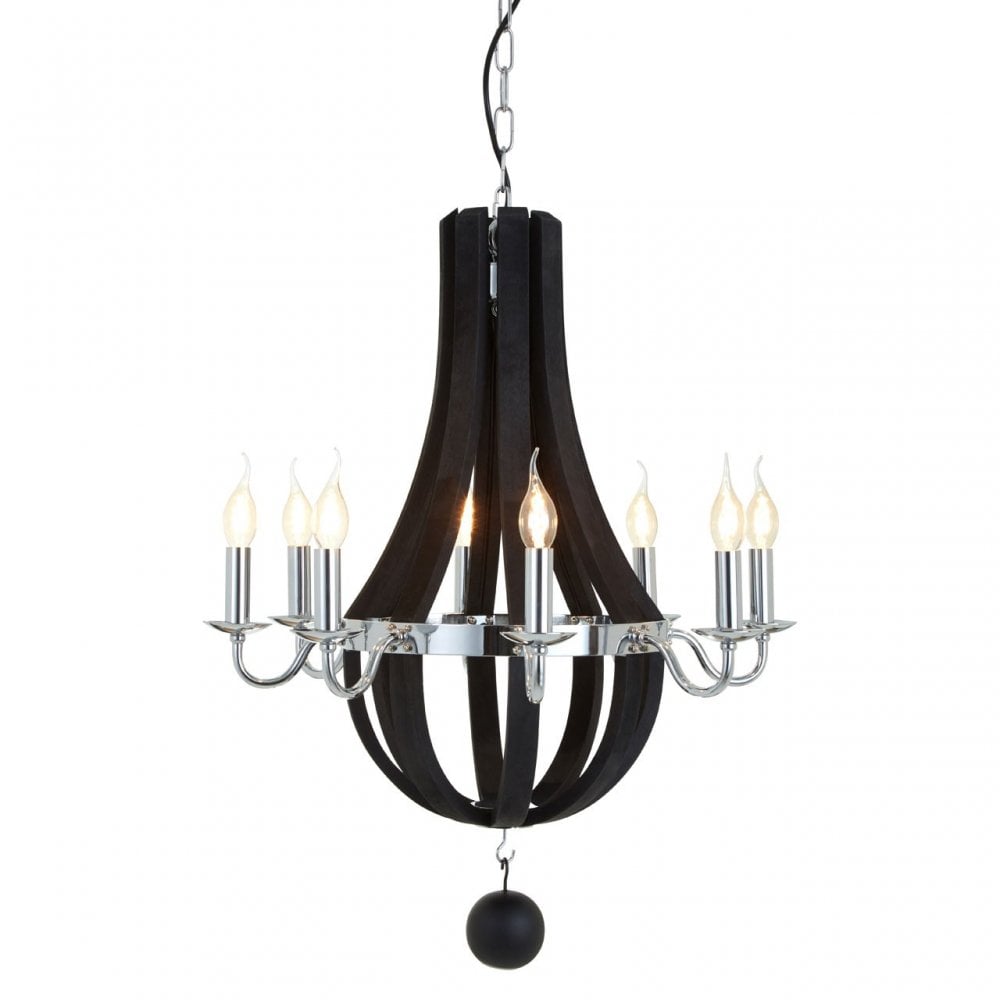 Tuskin Chandelier, Iron, Eucalyptus Wood, Black