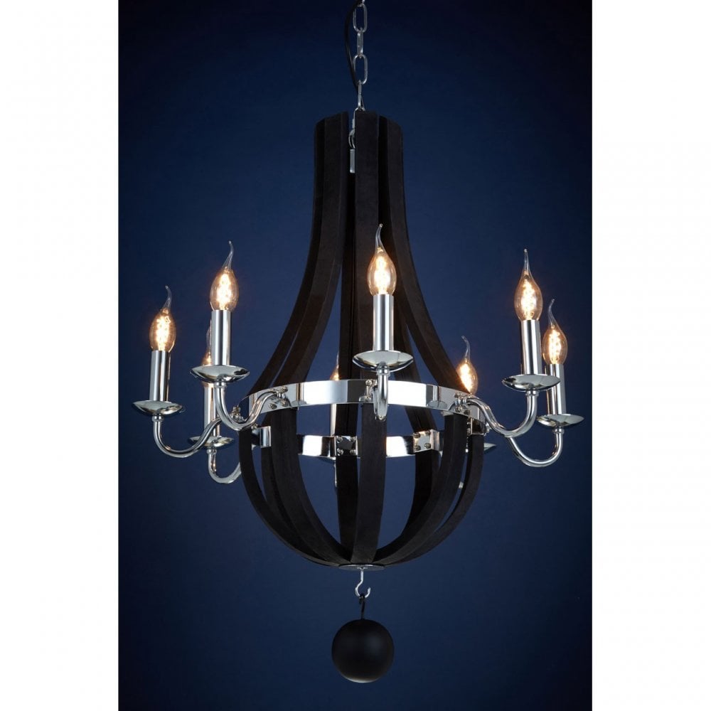 Tuskin Chandelier, Iron, Eucalyptus Wood, Black