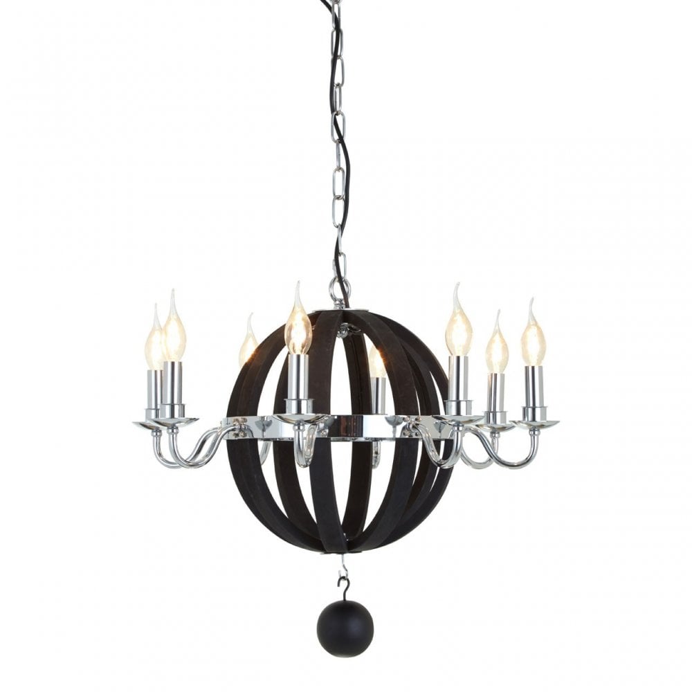 Tuskin Chandelier, Iron, Eucalyptus Wood, Black