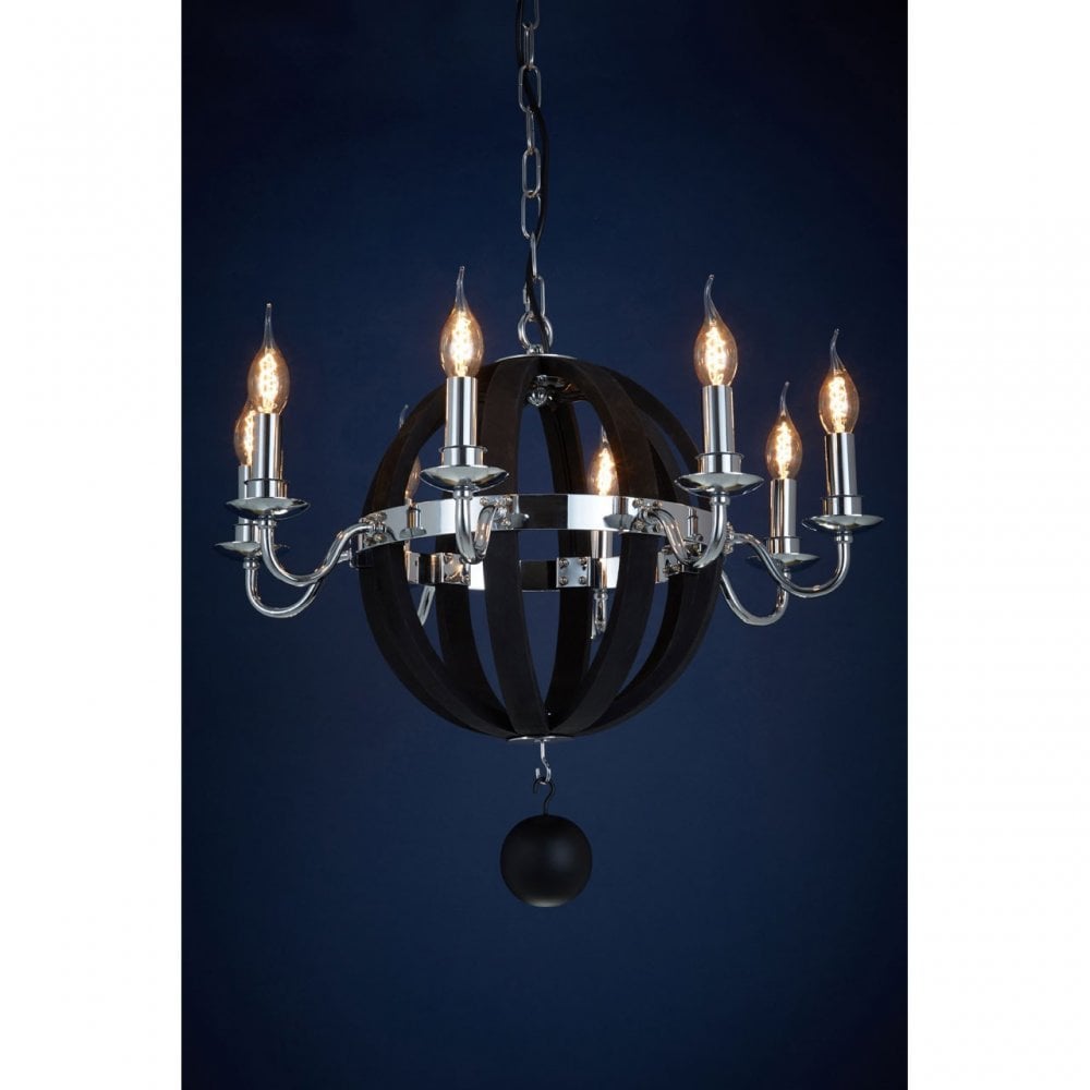 Tuskin Chandelier, Iron, Eucalyptus Wood, Black