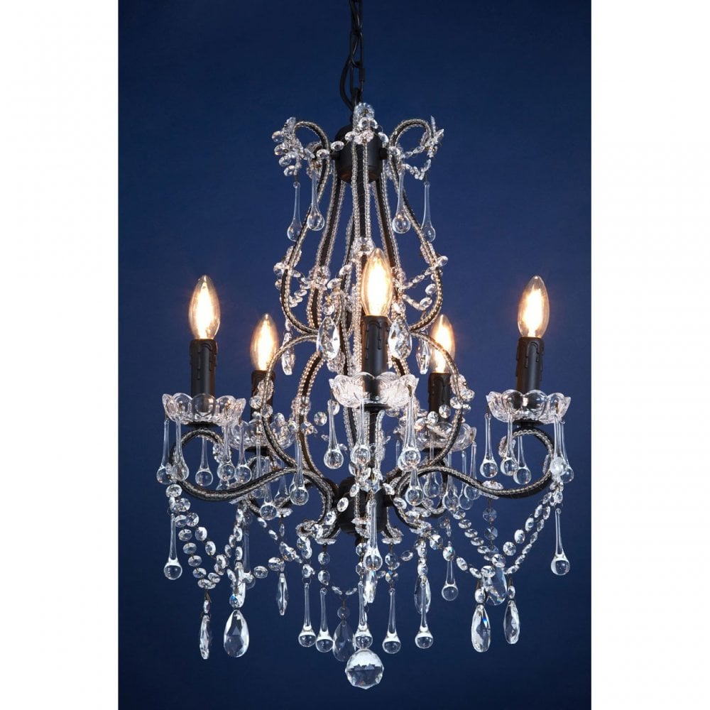 Tuskin Chandelier, Iron, K9 Crystal, Black