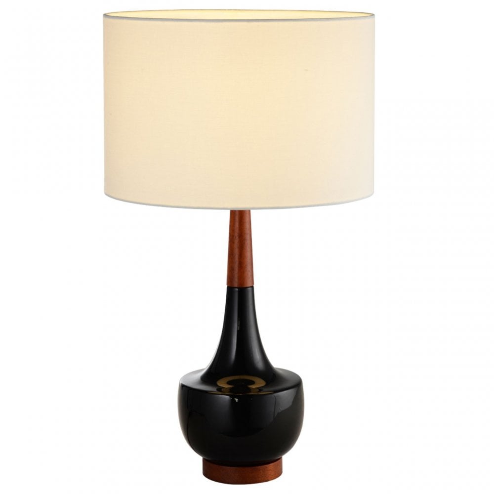 Table Lamp with Wood / Ceramic Base, Ceramic, Linen, Rubberwood, Black