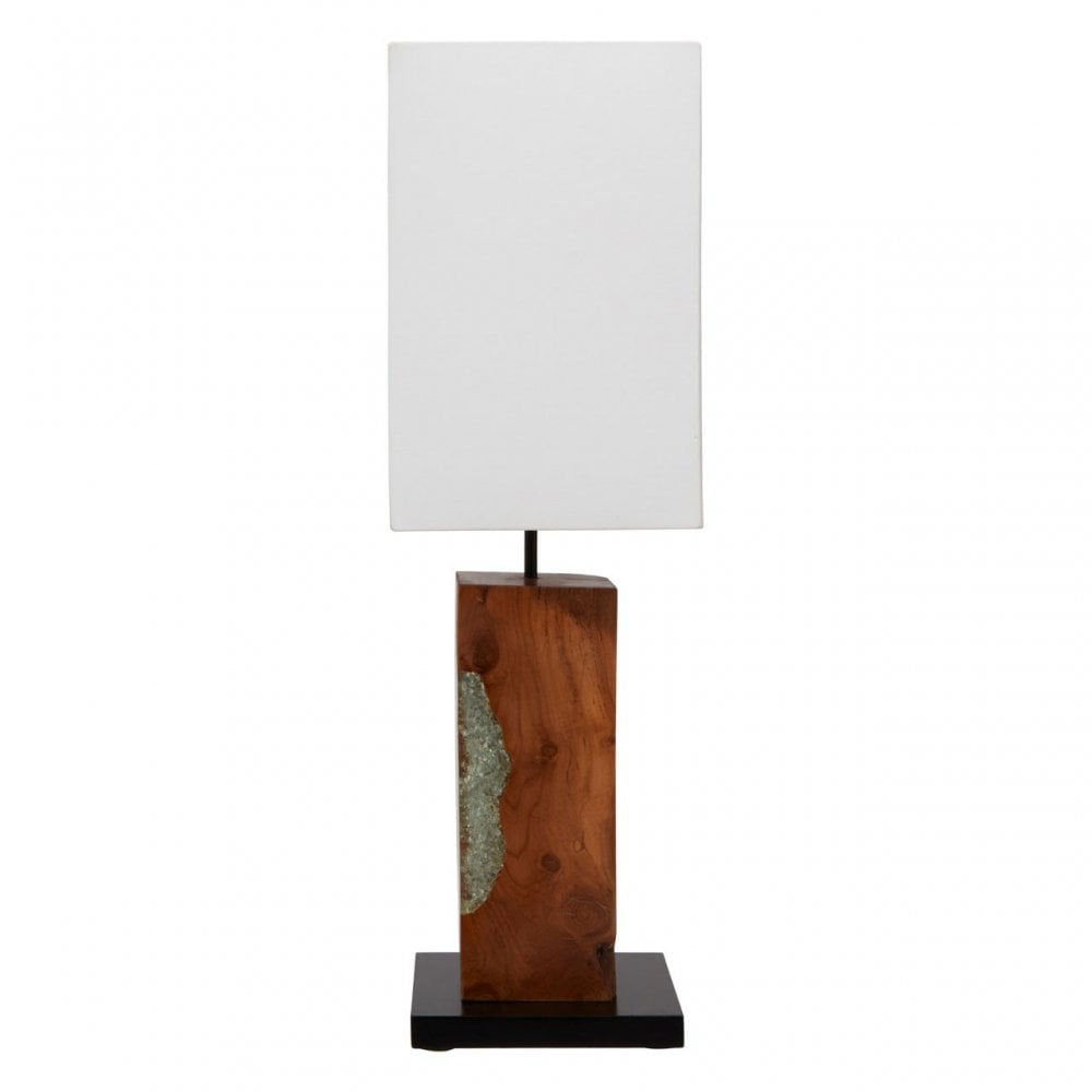 Festuel Square Table Lamp, Linen, Resin, Teak, Brown