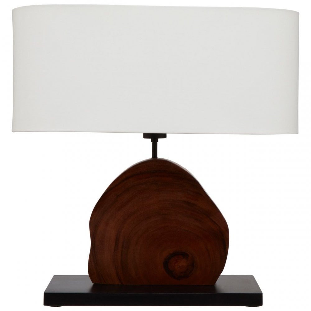 Festuel Table Lamp with Curved Wood Base, Linen, Resin, Twig, Brown