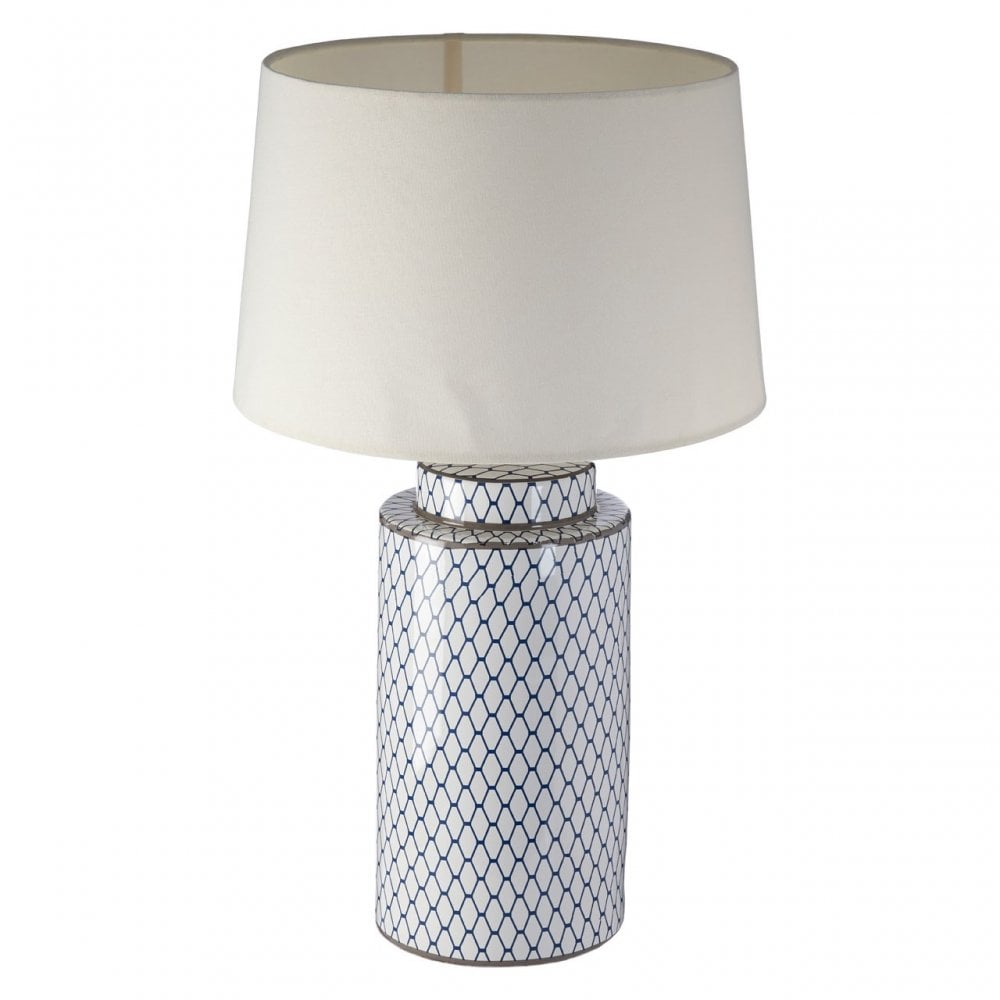 Ceramic Table Lamp / Cream Shade, Ceramic, Linen, White