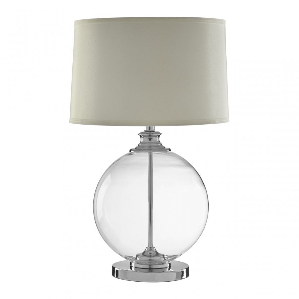 Edna Small Ivory Table Lamp, Chrome, Glass, Linen, White