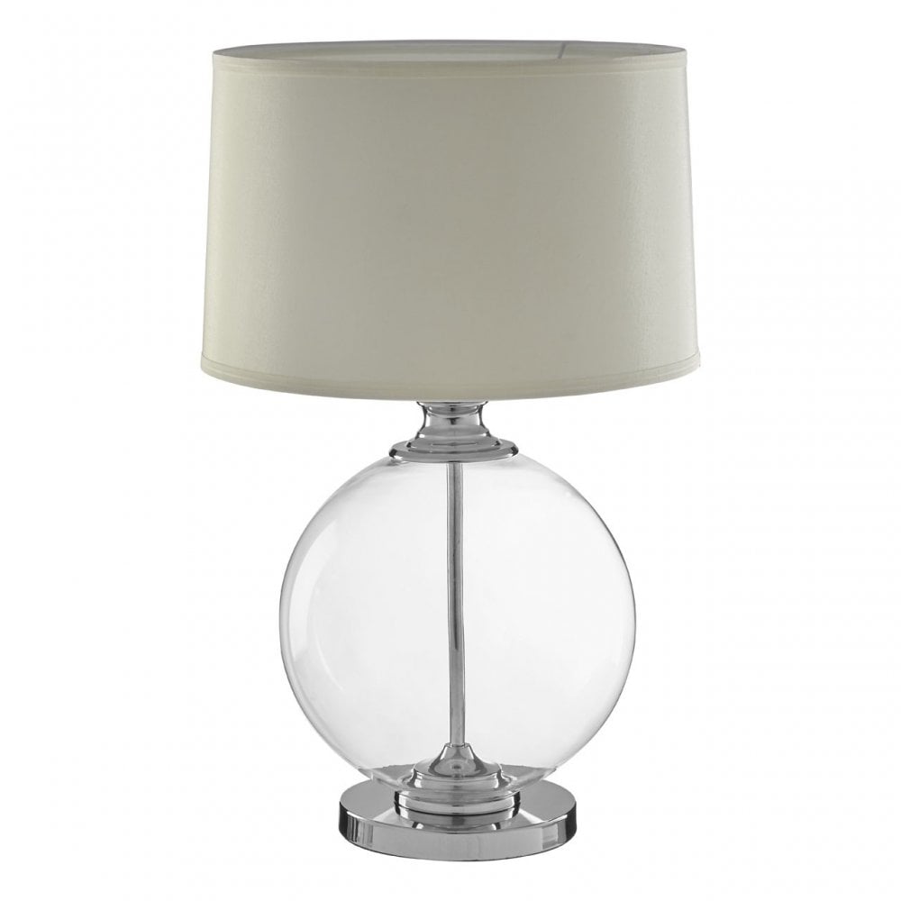 Edna Small Ivory Table Lamp, Chrome, Glass, Linen, White