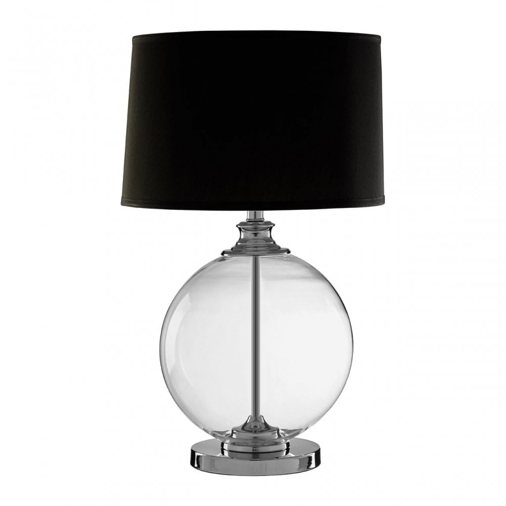 Edna Small Black Table Lamp, Chrome, Glass, Linen, Black