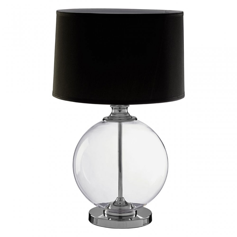 Edna Small Black Table Lamp, Chrome, Glass, Linen, Black