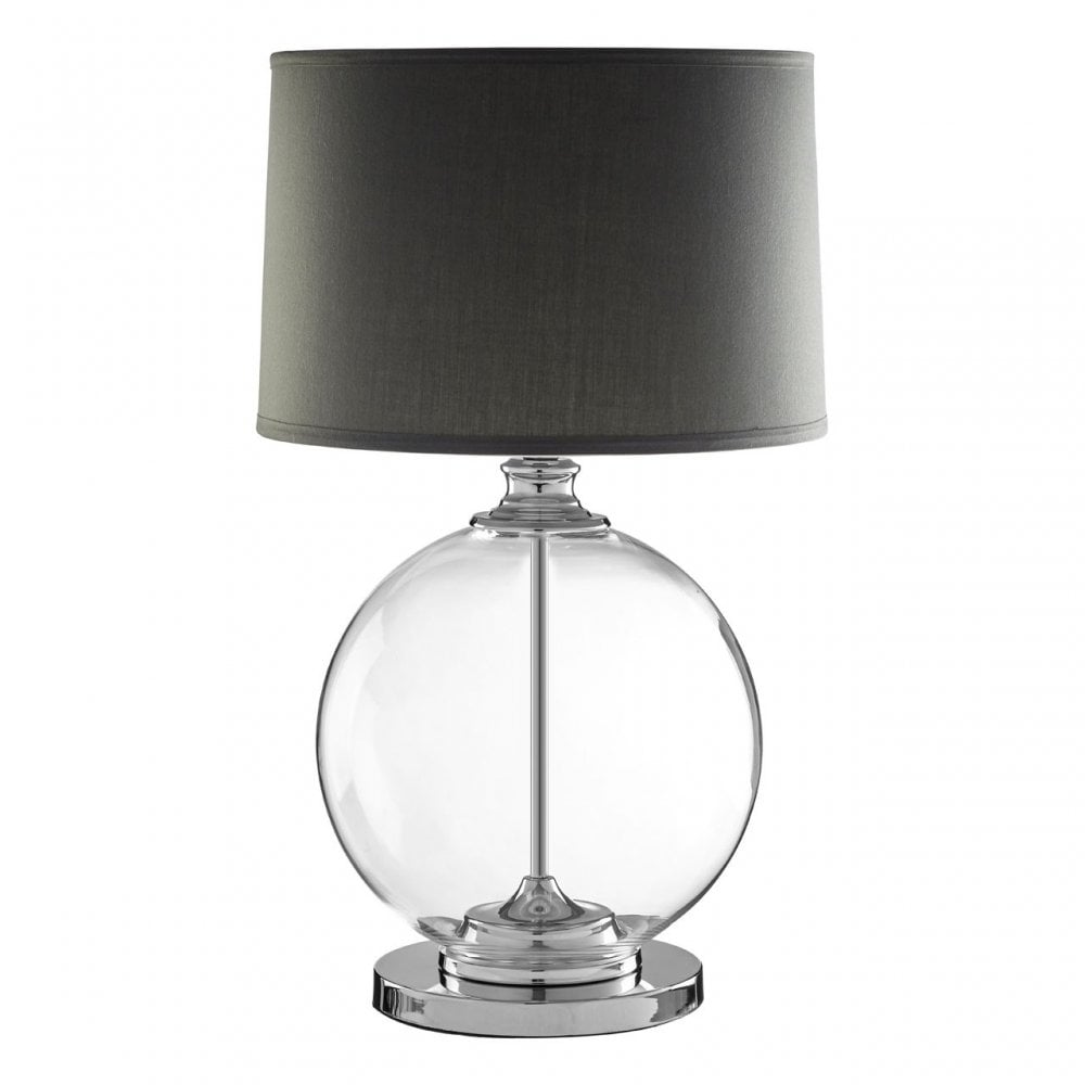 Edna Small Grey Table Lamp, Chrome, Glass, Silk, Silver