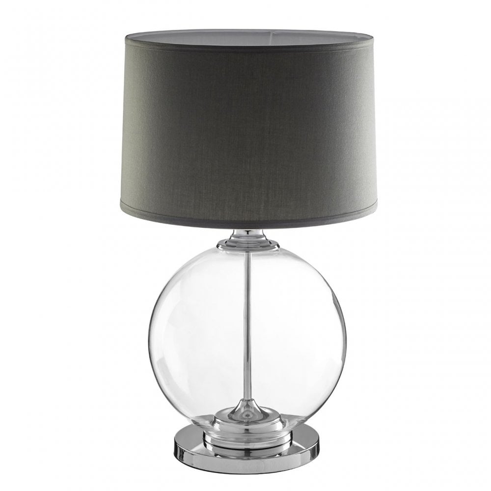 Edna Small Grey Table Lamp, Chrome, Glass, Silk, Silver