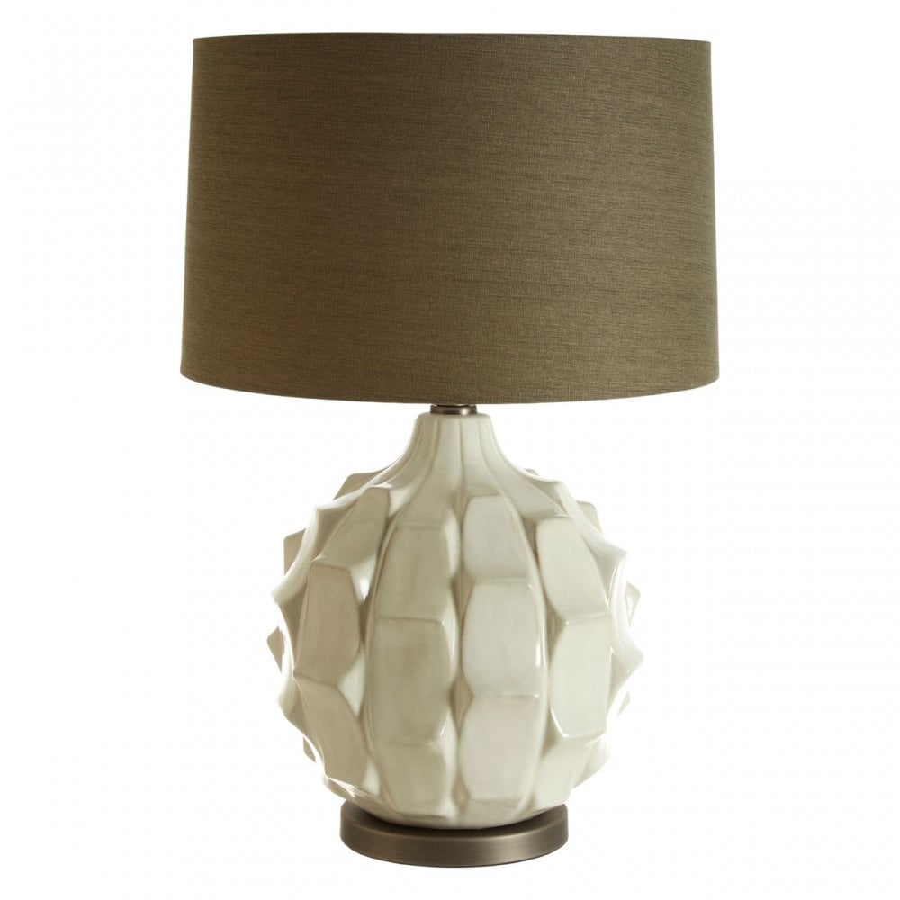 Usha Table Lamp, Ceramic, Fabric, Grey