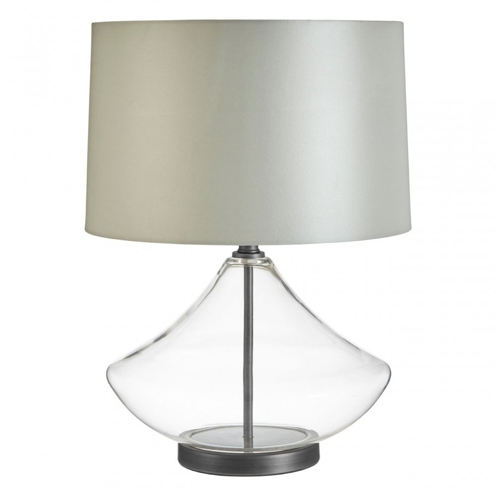 Usha Light Grey Shade Table Lamp with EU Plug, Chromed Fabric, Glass, Grey