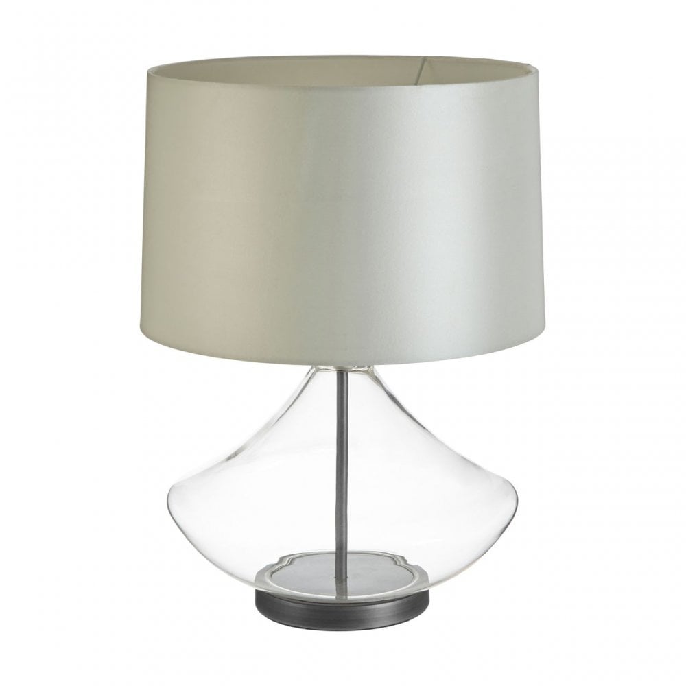 Usha Light Grey Shade Table Lamp with EU Plug, Chromed Fabric, Glass, Grey