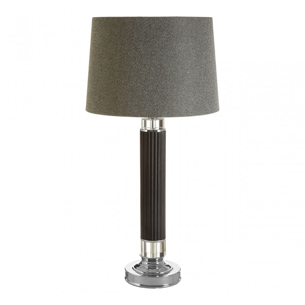 Ulrika Table Lamp with EU Plug, Linen, Wood, Grey