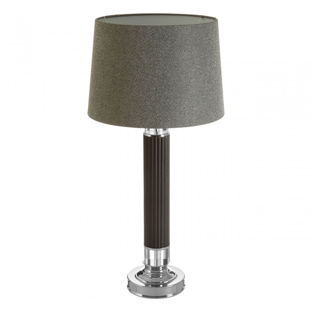 Ulrika Table Lamp with EU Plug, Linen, Wood, Grey