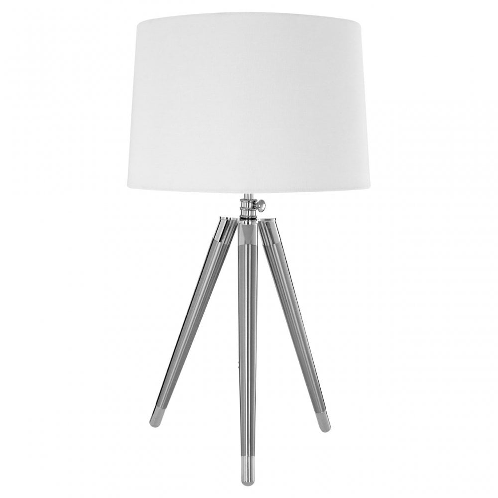 Unique Tripod Table Lamp, Iron, Linen, Cream