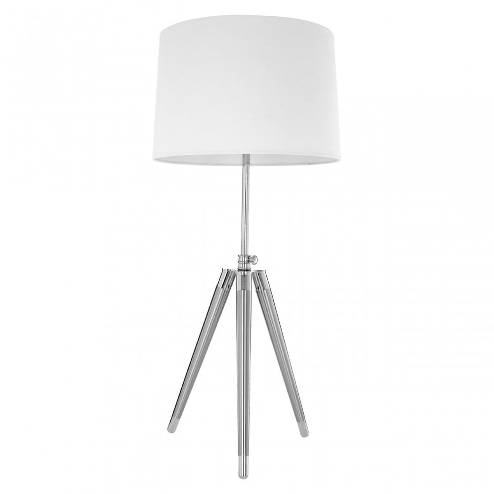 Unique Tripod Table Lamp, Iron, Linen, Cream