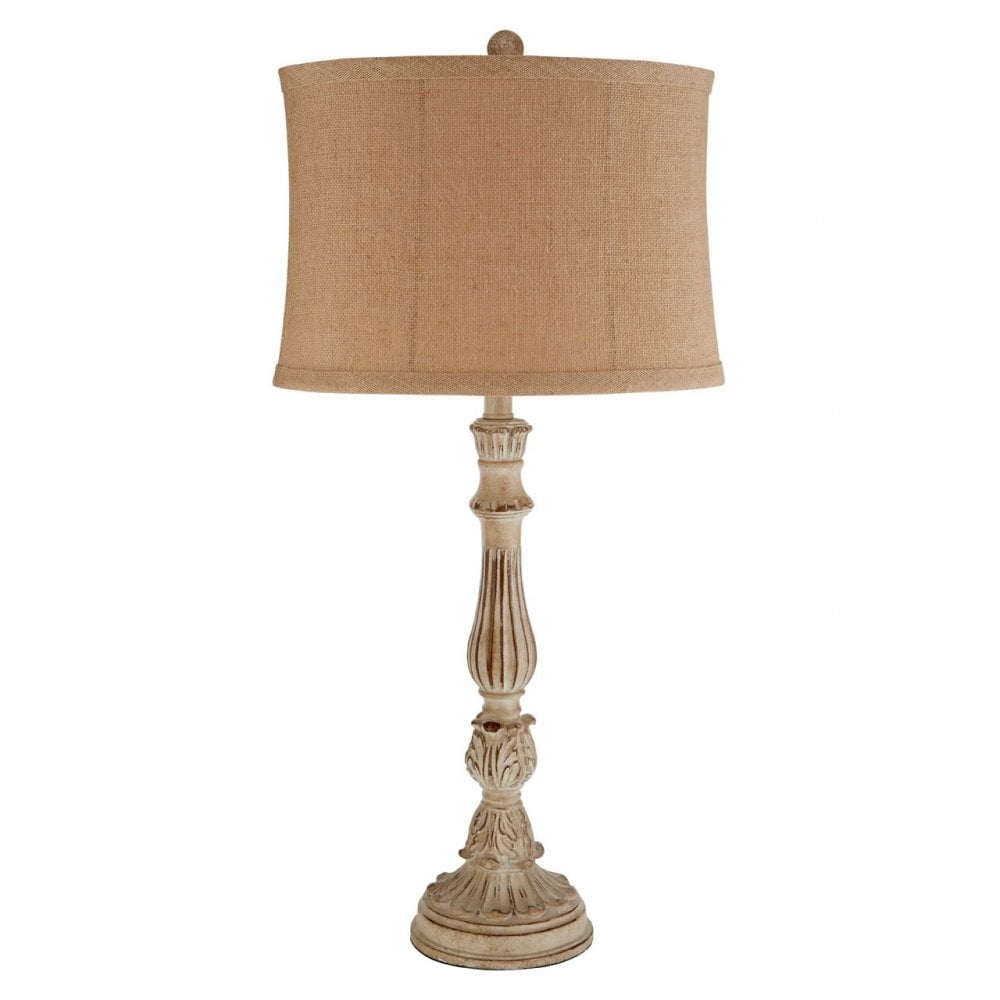 Petra Table Lamp, Fabric, Polyresin, Brown