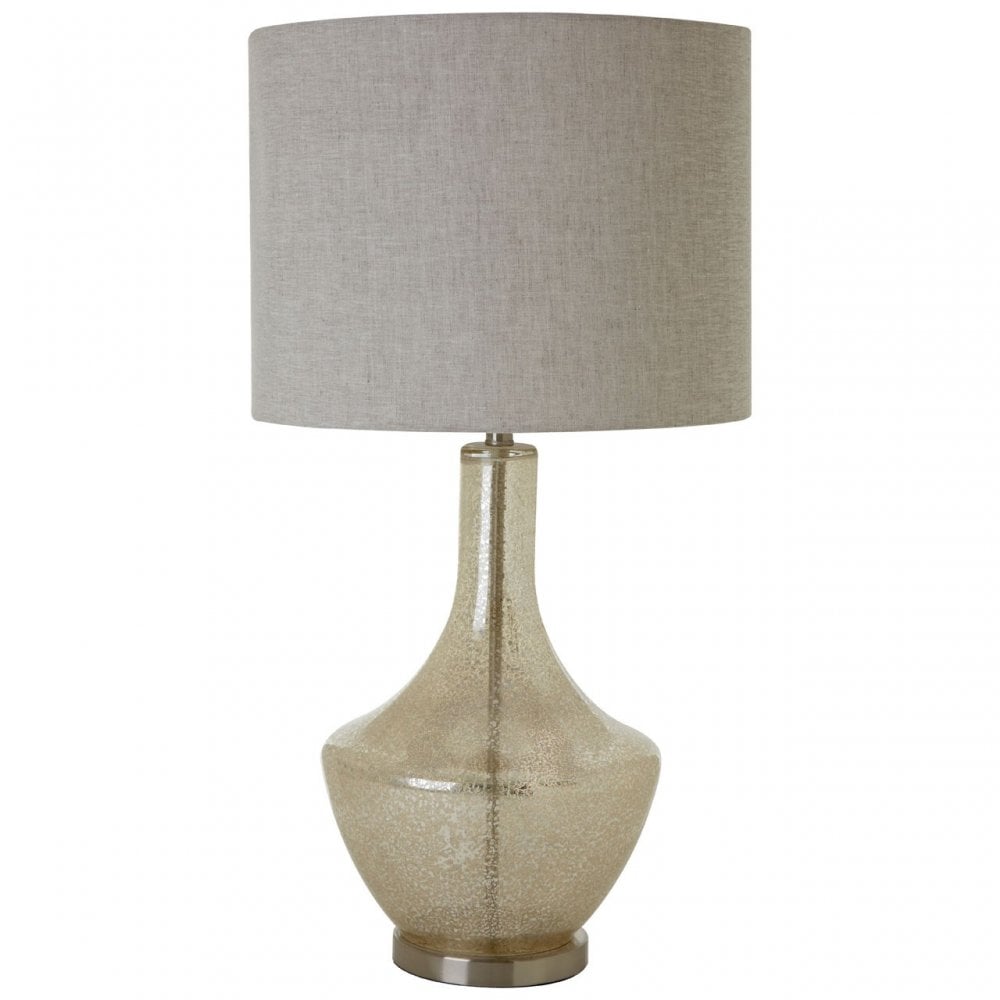 Luca Table Lamp (EU Plug), Fabric, Glass, Cream