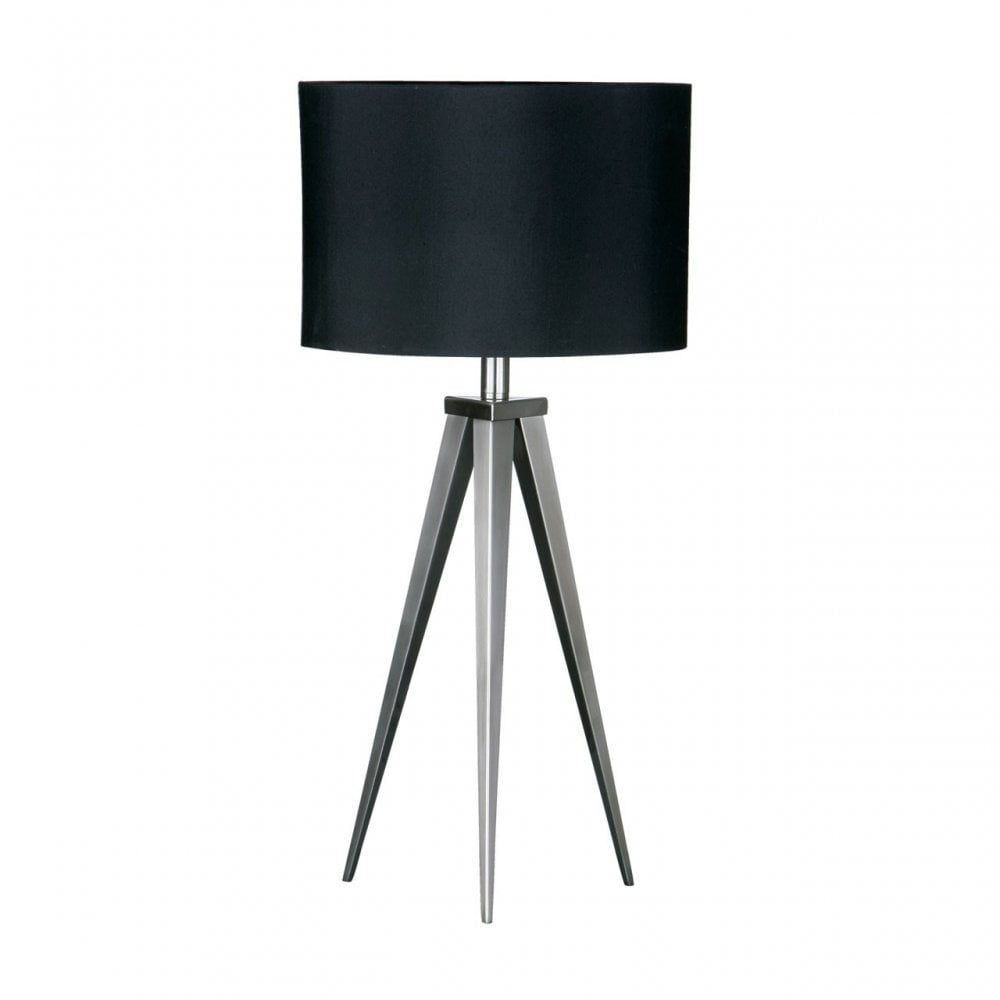 Tripod Feature Lamp, Chrome, Fabric, Black