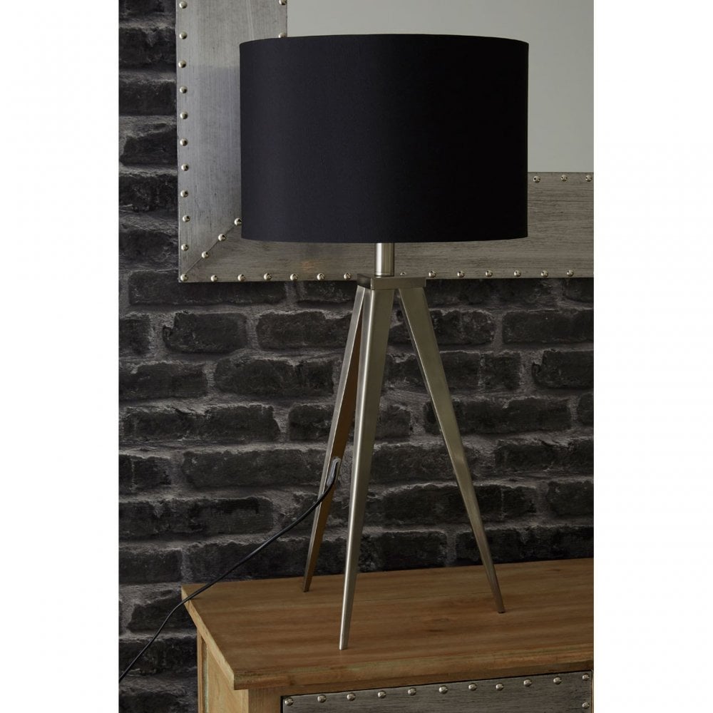 Tripod Feature Lamp, Chrome, Fabric, Black