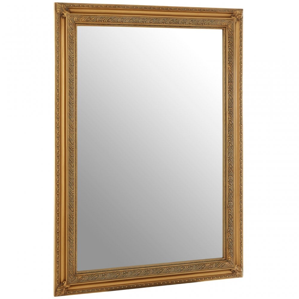 Zelma Gold Finish Wall Mirror, Wood, Mirrored, Gold