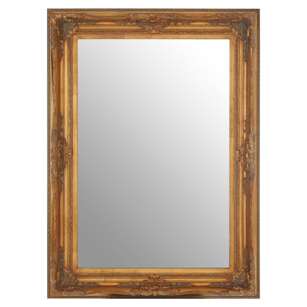 Bourbin Rectangular Antique Gold Wall Mirror, Gold