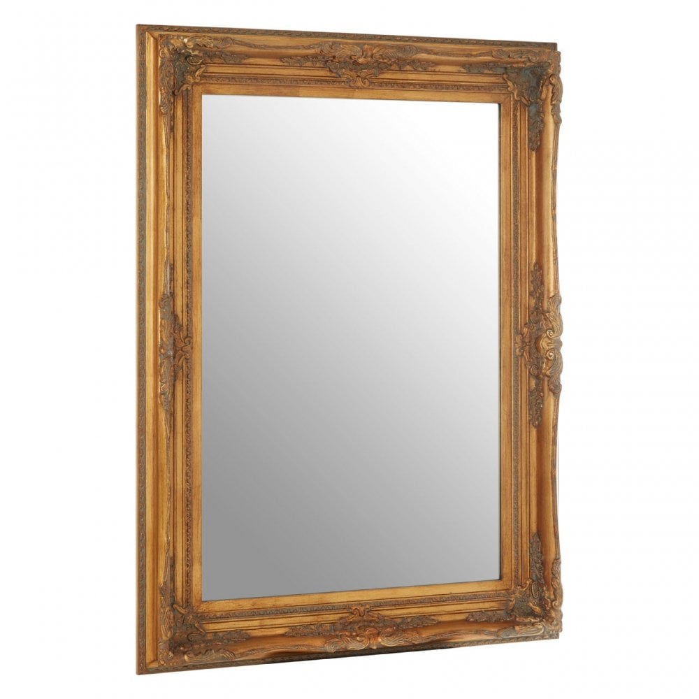 Bourbin Rectangular Antique Gold Wall Mirror, Gold