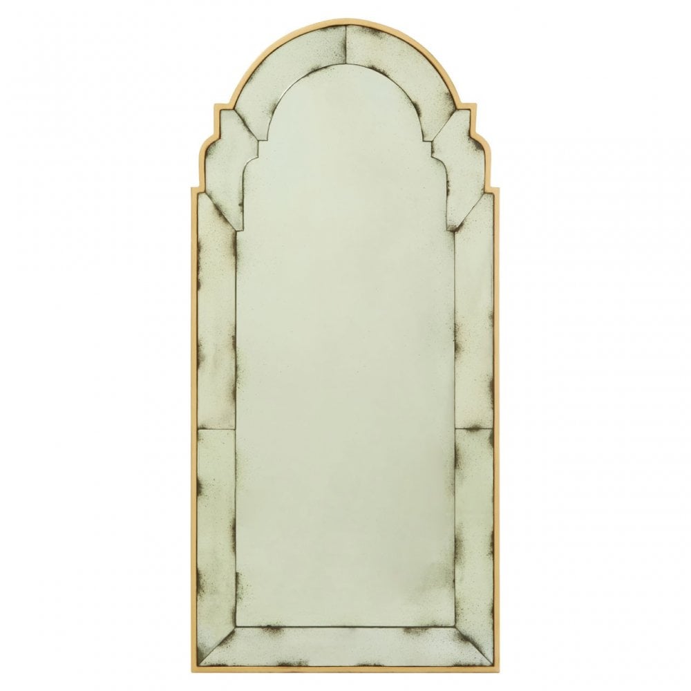 Rizzar Black / Gold Frame Arched Wall Mirror, Glass, Plywood, Black