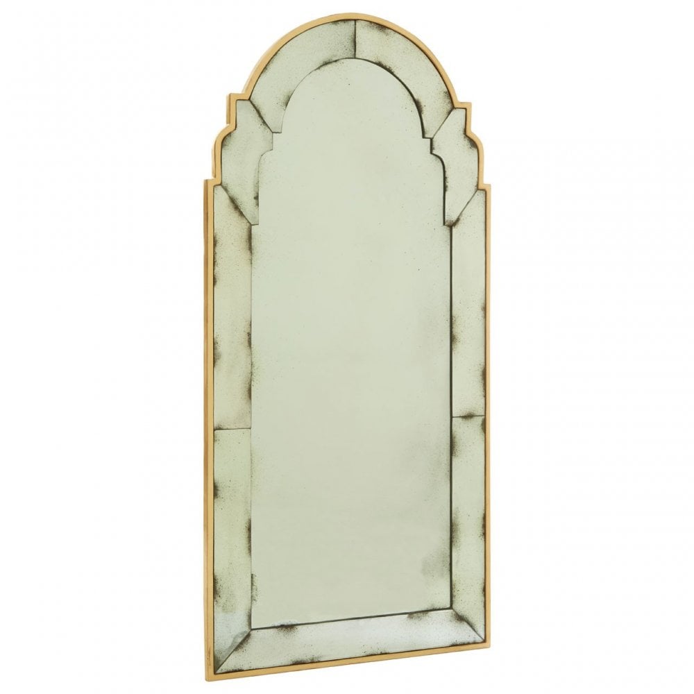 Rizzar Black / Gold Frame Arched Wall Mirror, Glass, Plywood, Black