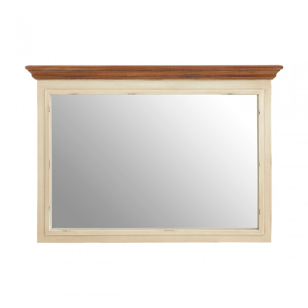 Virginia Wall Mirror, Fir Wood Veneer, Mirrored Glass, Paulownia Wood, Cream