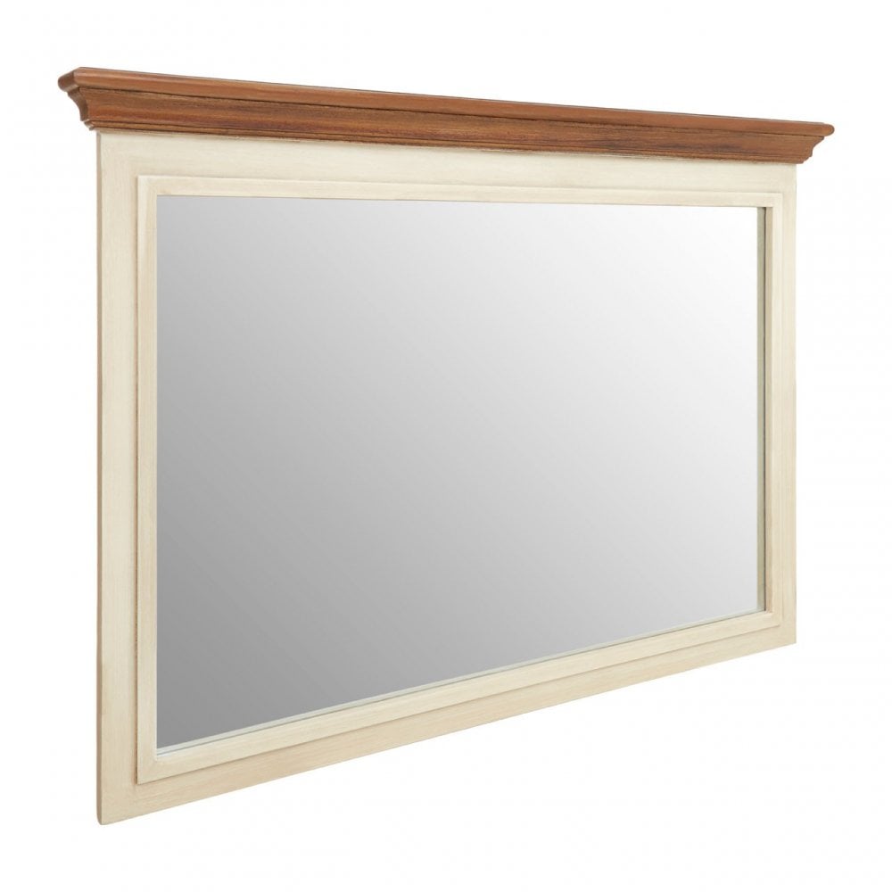 Virginia Wall Mirror, Fir Wood Veneer, Mirrored Glass, Paulownia Wood, Cream