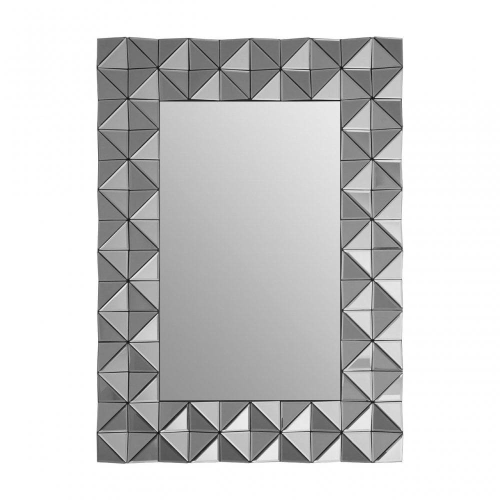 Soho 3D Geometric Wall Mirror, Wood, Mirrored Glass, Silver