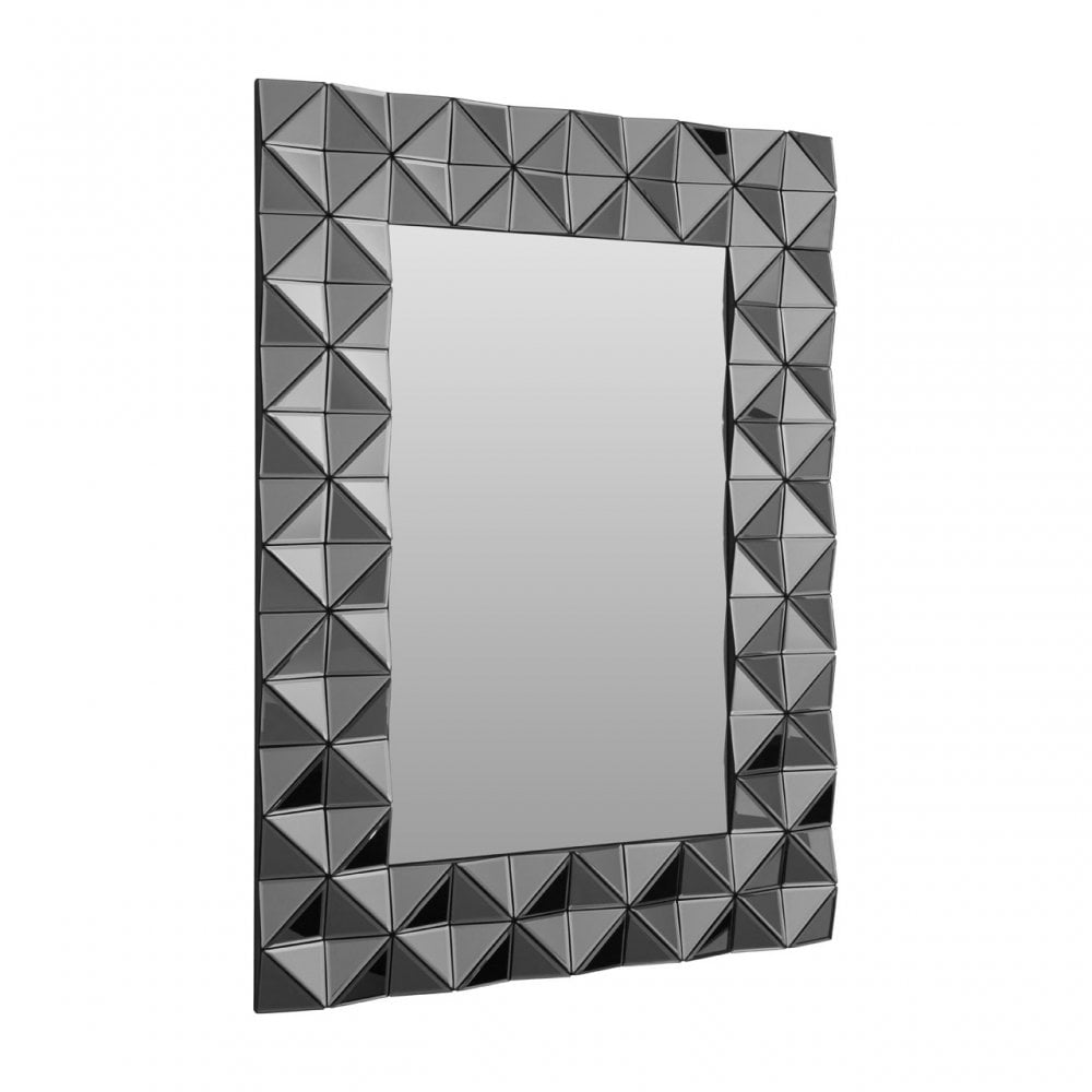 Soho 3D Geometric Wall Mirror, Wood, Mirrored Glass, Silver