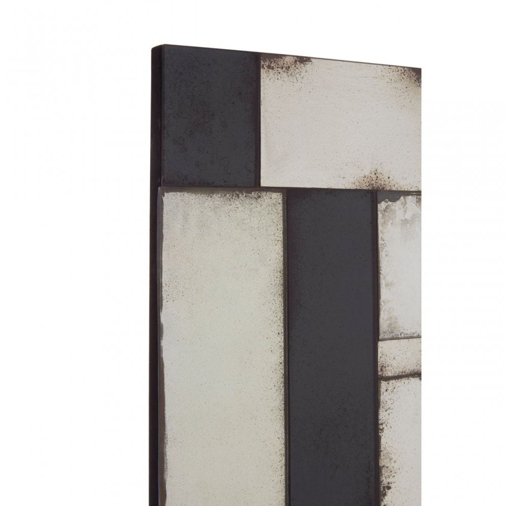 Rizzar Mosaic Asymmetric Wall Mirror, Glass, Plywood, Black