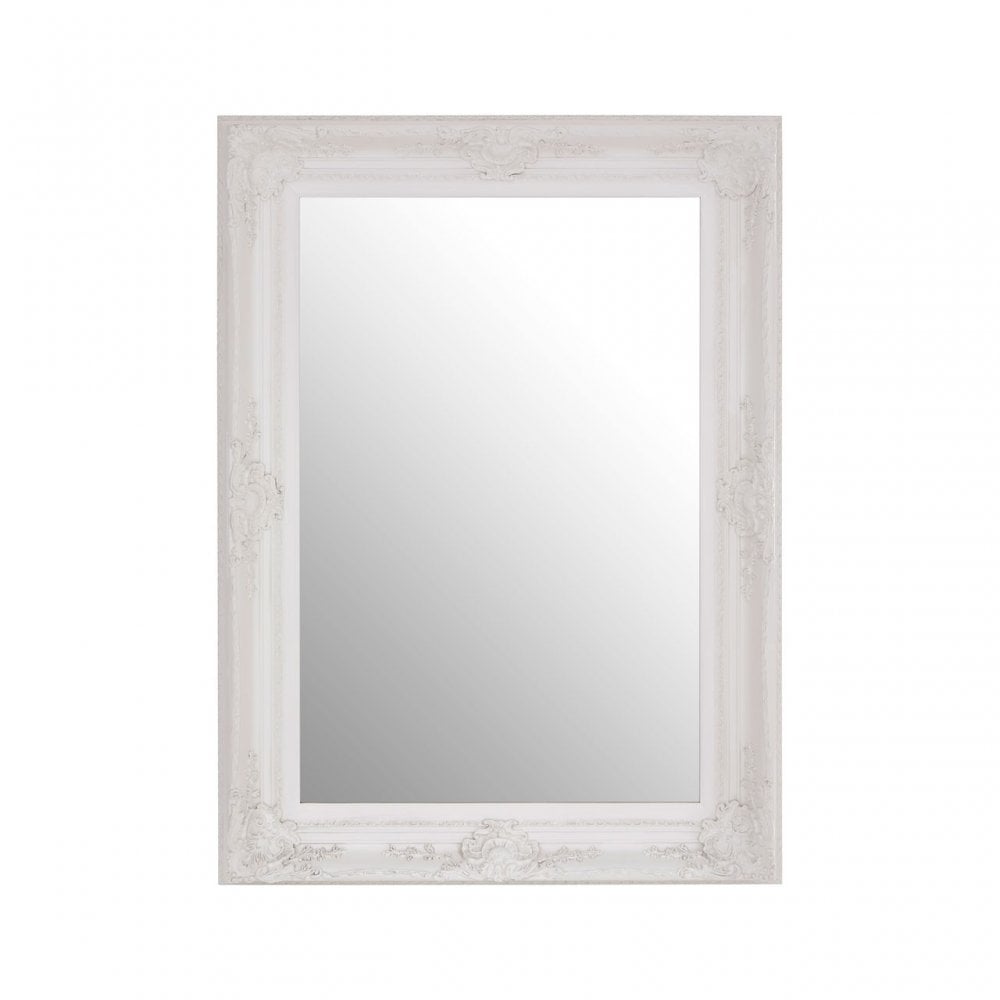 Bourbin Rectangular Antique White Wall Mirror, Mirrored Glass, Wood, White