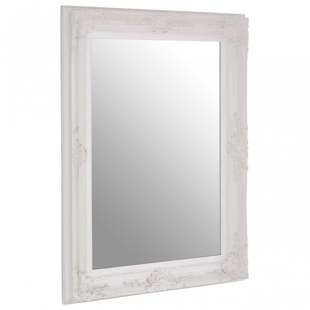 Bourbin Rectangular Antique White Wall Mirror, Mirrored Glass, Wood, White