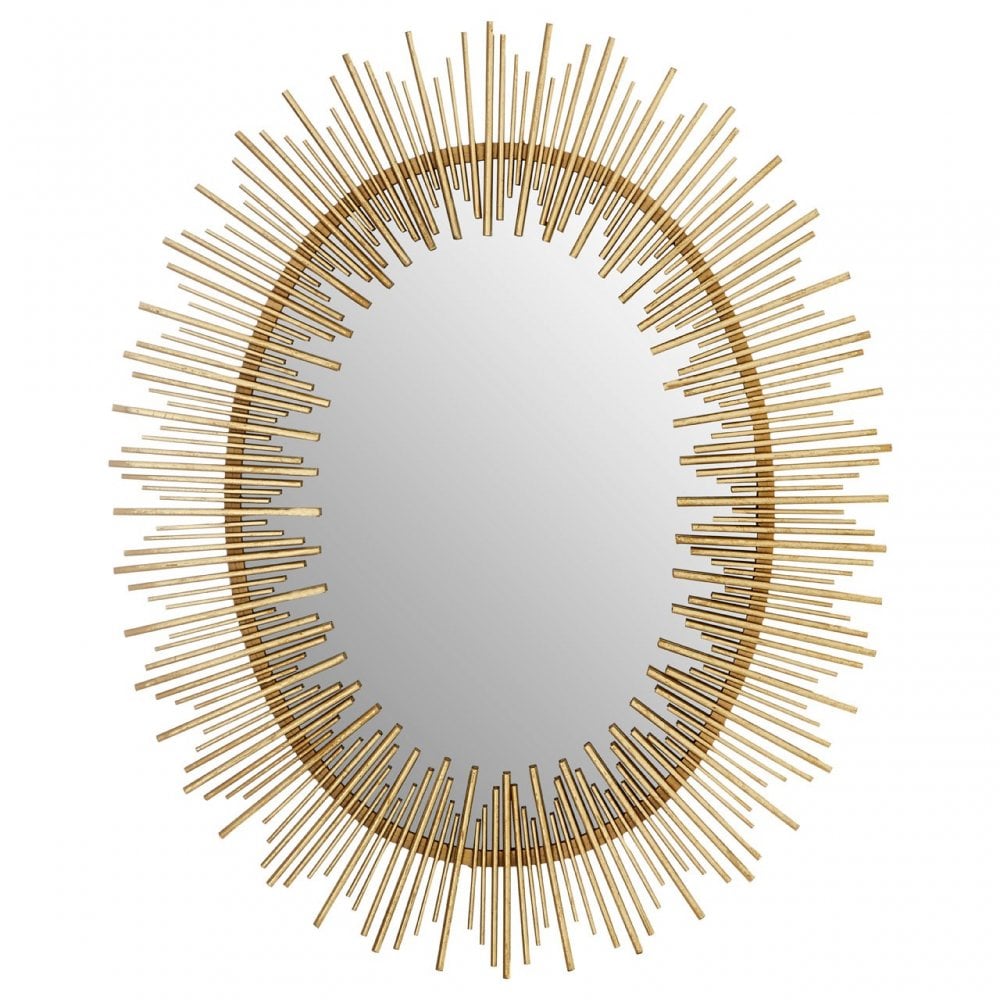 Phalanx Oval Wall Mirror, Iron, Mirrored Glass, Gold