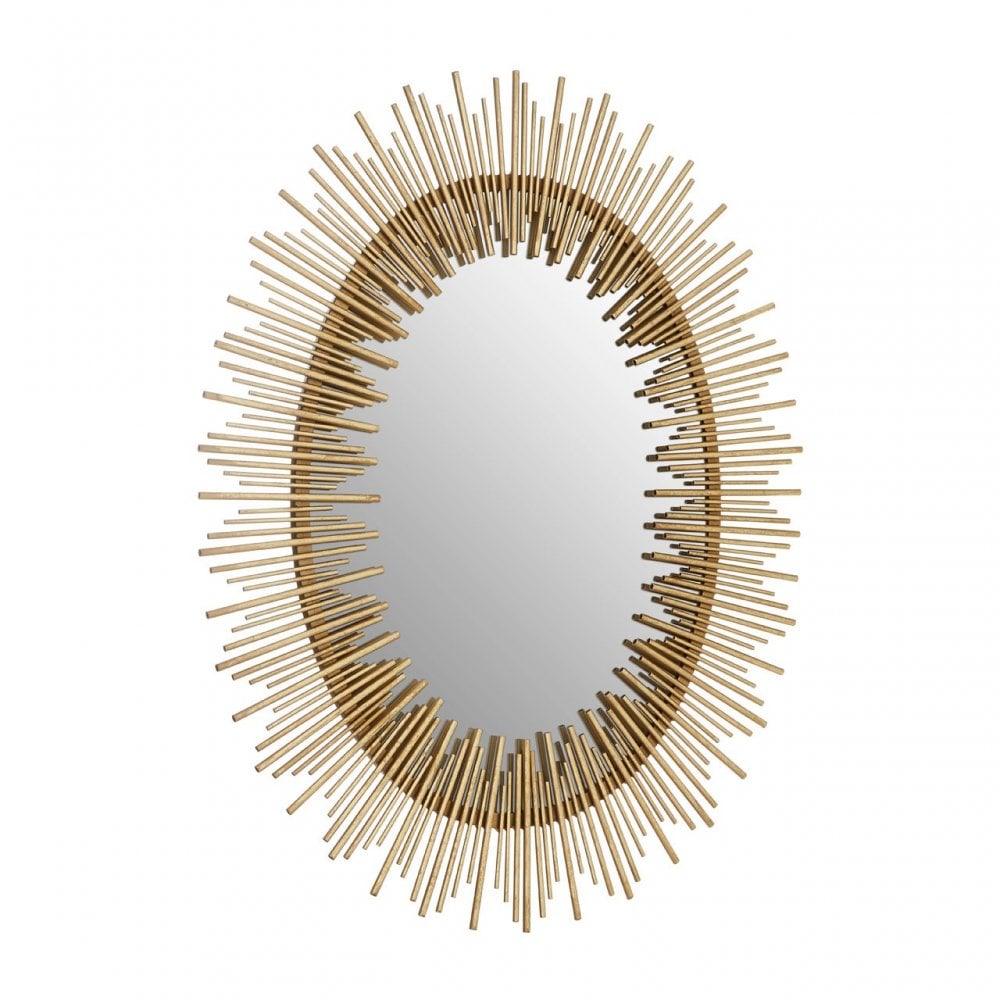 Phalanx Oval Wall Mirror, Iron, Mirrored Glass, Gold