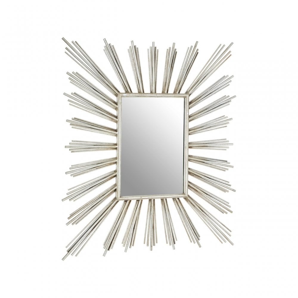 Zodiac Sunburst Design Wall Mirror, Mirrored Glass, Silver