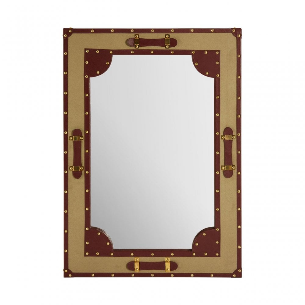 Columbus Canvas / Leather Trim Wall Mirror, Canvas, Mirrored Glass, Gold