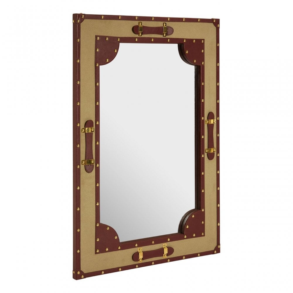 Columbus Canvas / Leather Trim Wall Mirror, Canvas, Mirrored Glass, Gold