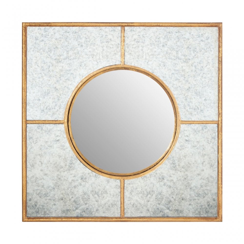 Zodiac Gold Finish Art Deco Wall Mirror, Mirrored Glass, Gold