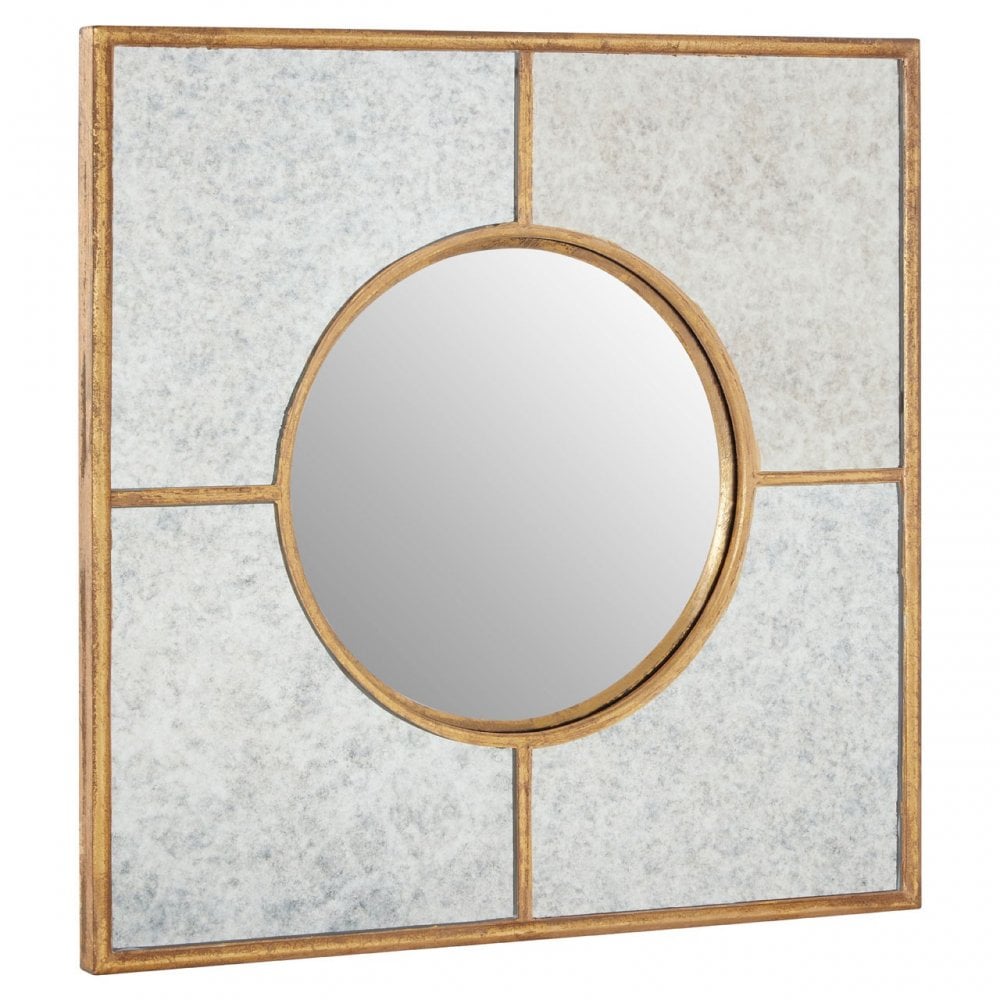 Zodiac Gold Finish Art Deco Wall Mirror, Mirrored Glass, Gold