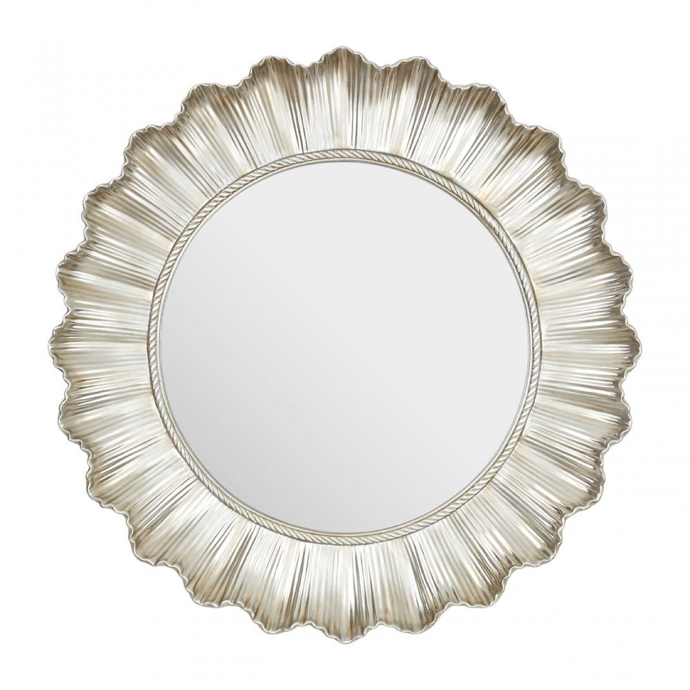 Champagne Finish Scallop Wall Mirror, Mirrored Glass, Gold