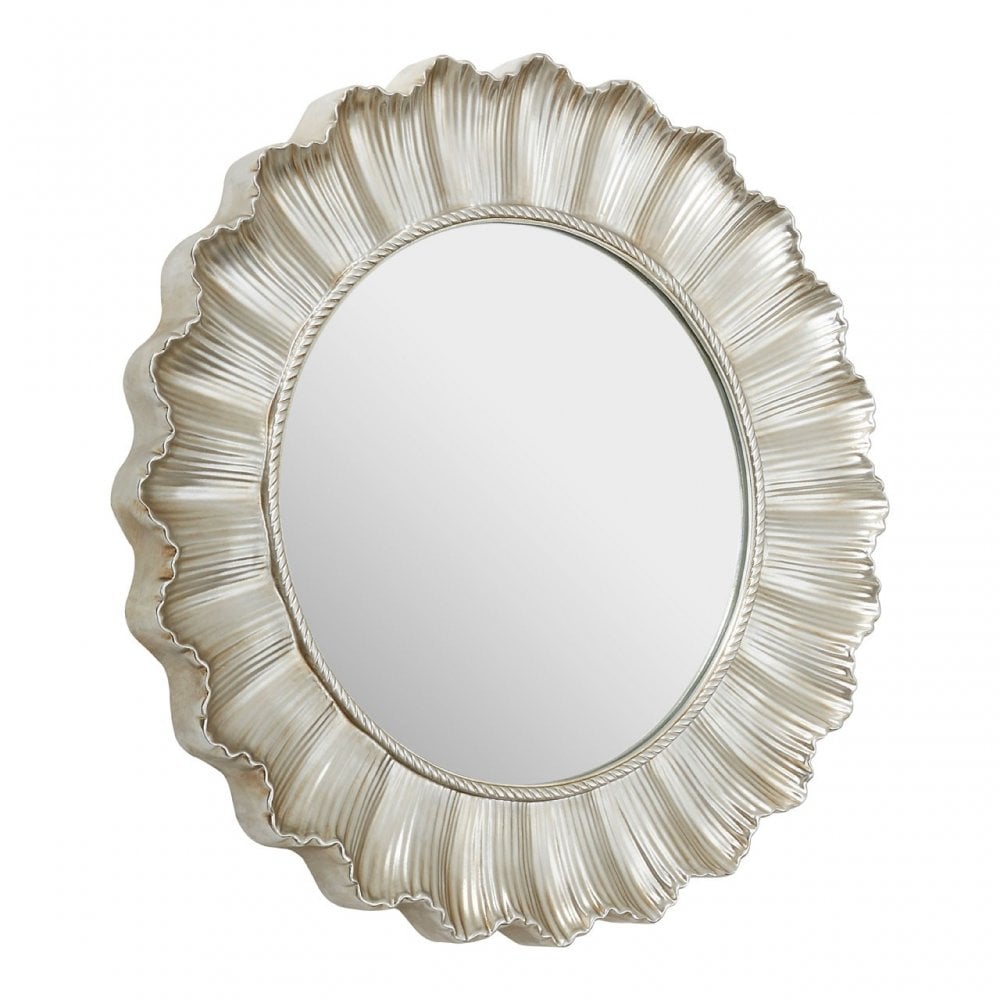 Champagne Finish Scallop Wall Mirror, Mirrored Glass, Gold